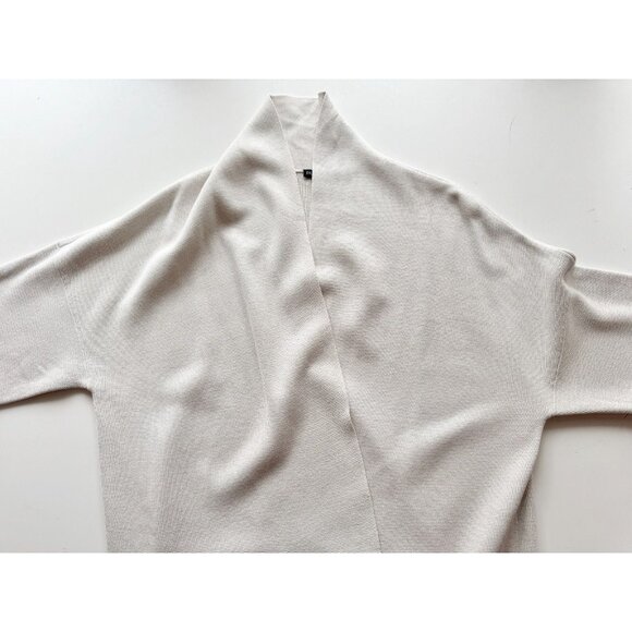 EILEEN FISHER Bone Ivory Silk Cotton Interlock Knit Long Cardigan, Size S - Picture 8 of 16